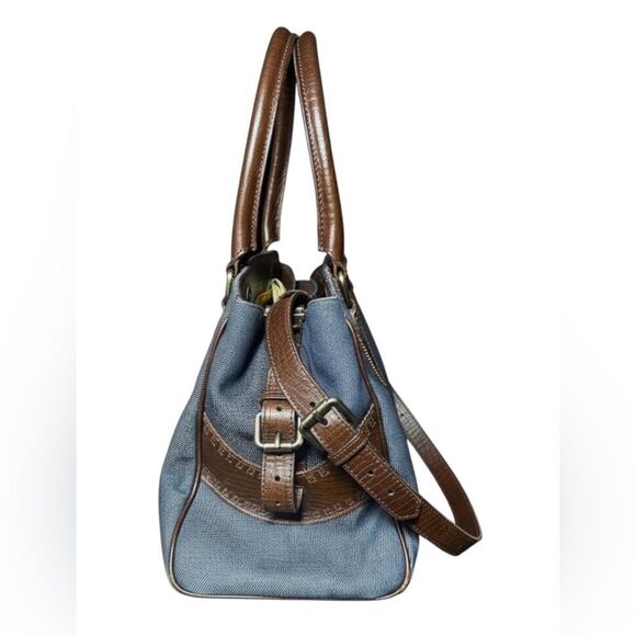 FENDI Blue Denim & Brown Leather Trim Etniko Bag Du Jour Shoulder Bag Auth - Picture 7 of 16